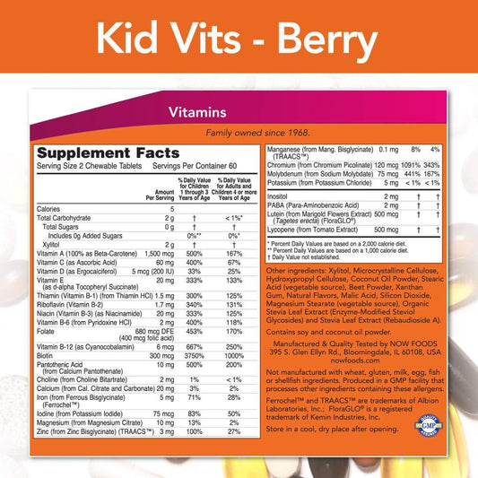 Ingredientes y tabla nutricional de las vitaminas masticables para niños
