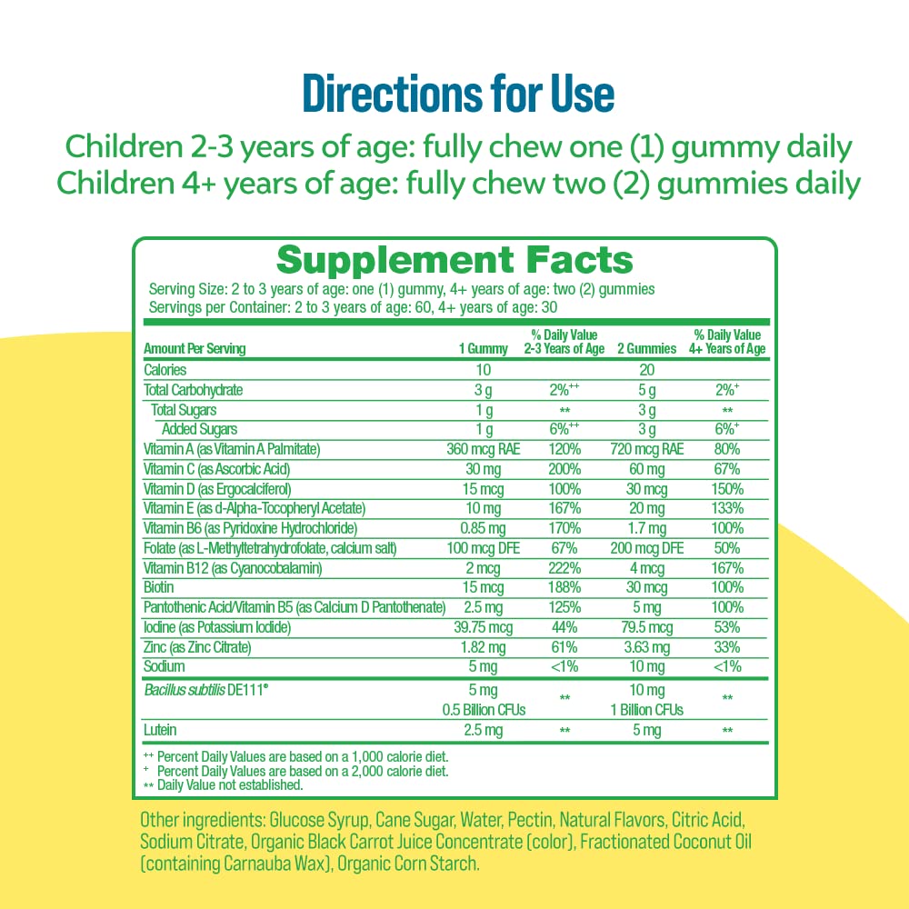 Lista de ingredientes y valores nutricionales de las gomitas Culturelle Kids.