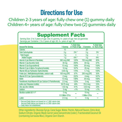 Lista de ingredientes y valores nutricionales de las gomitas Culturelle Kids.