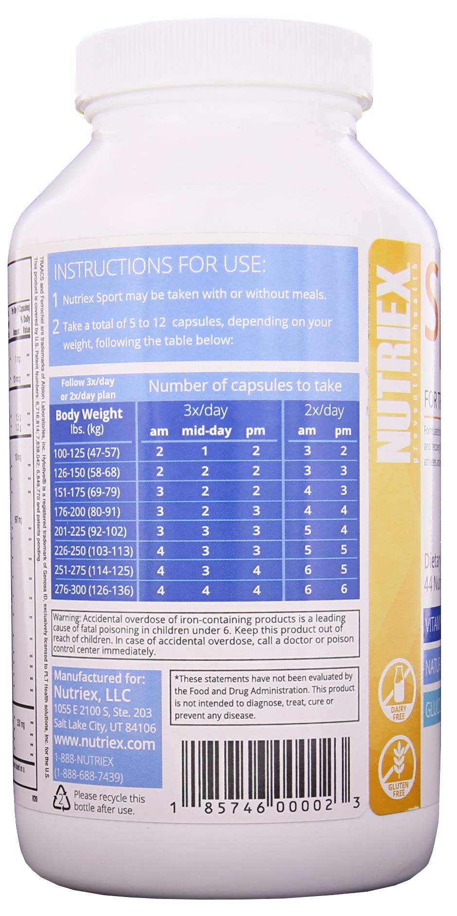 Ingredientes de Nutriex Sport multivitamínico