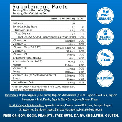 Ingredientes orgánicos de las gomitas multivitamínicas Llama Naturals