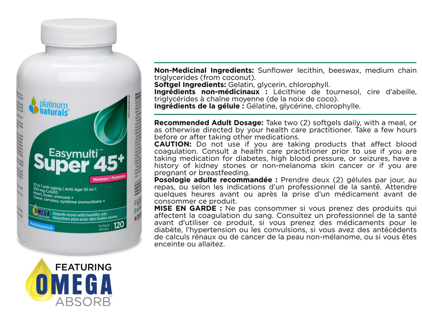 Imagen de ingredientes de PLATINUM Super Easymulti 45+ para Mujeres.