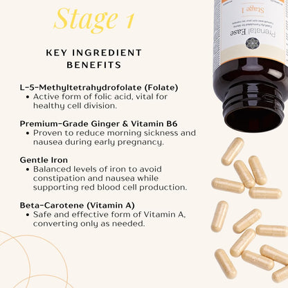 Ingredientes saludables en Prenatal Ease etapa 1 con jengibre