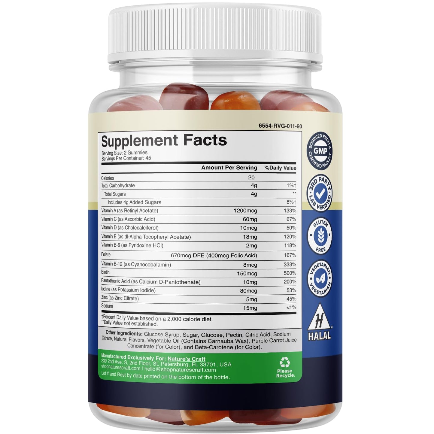 Ingredientes simples en gominolas multivitamínicas
