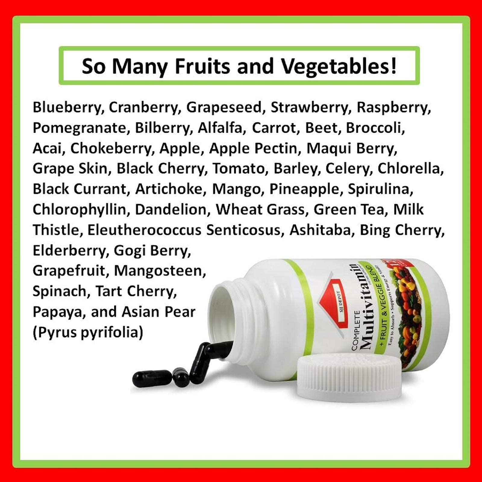 Ingredientes de 71 vitaminas y minerales de SJJ Depot