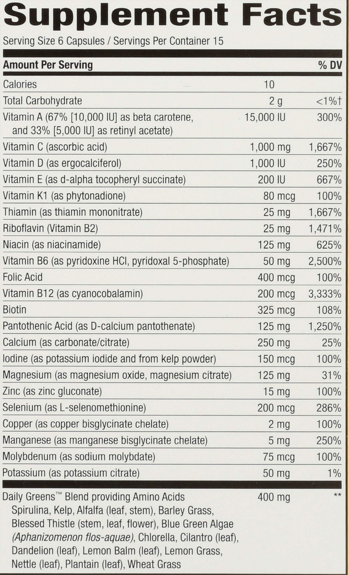 Ingredientes suplementarios del multivitamínico