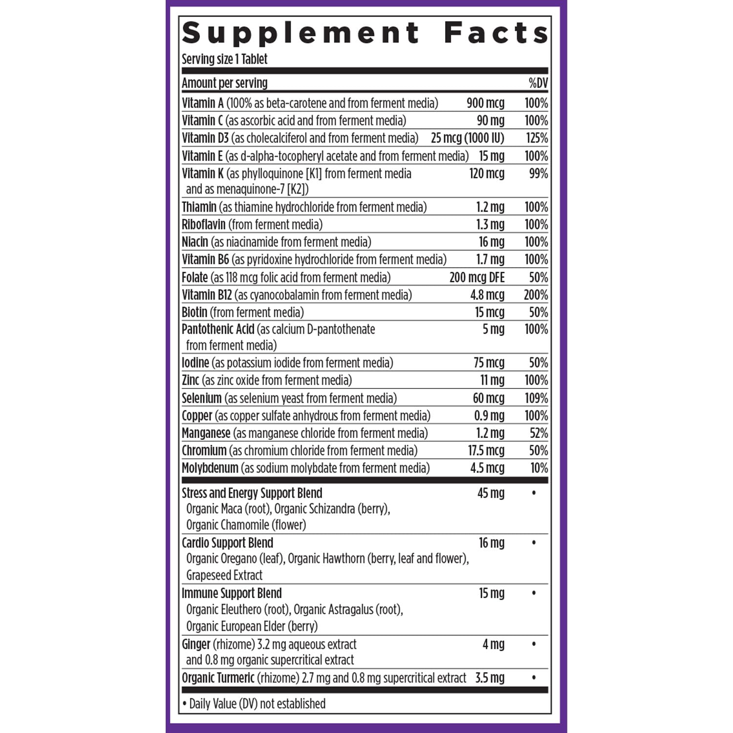 Ingredientes suplementarios para el multivitaminico de New Chapter