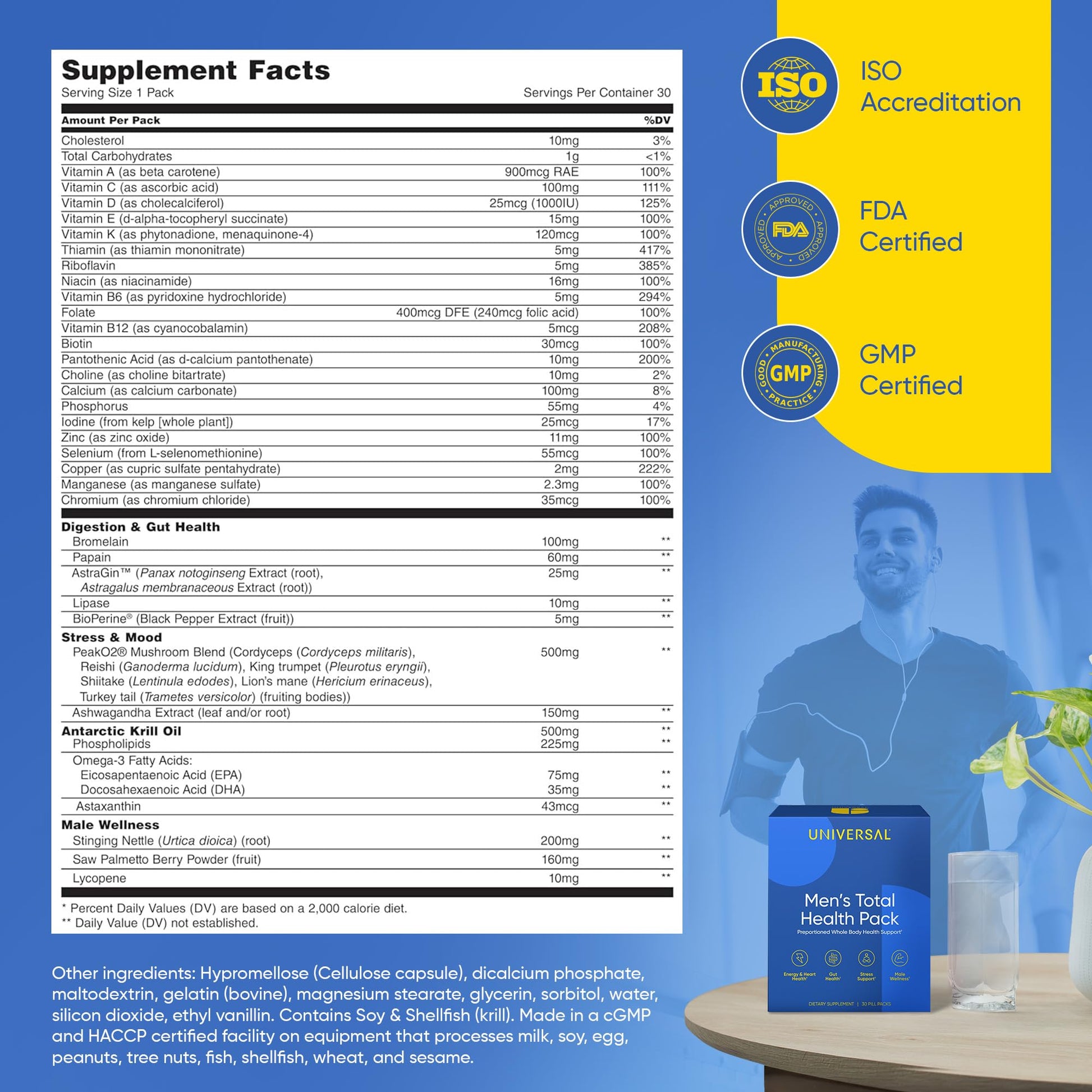 Lista de ingredientes del suplemento vitamínico Universal.