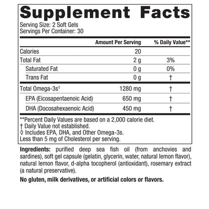 Etiqueta de ingredientes del suplemento de omega-3 Nordic Naturals