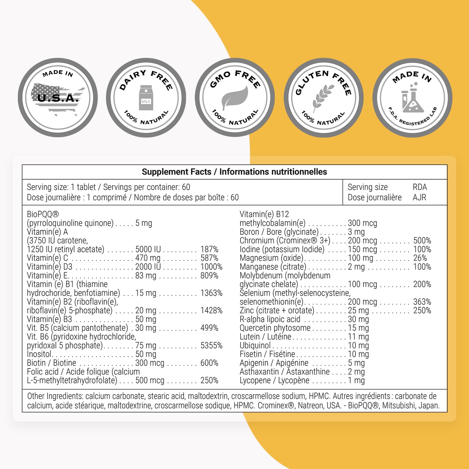 Ingredientes y tabla nutricional Daily 1 multivitamínico