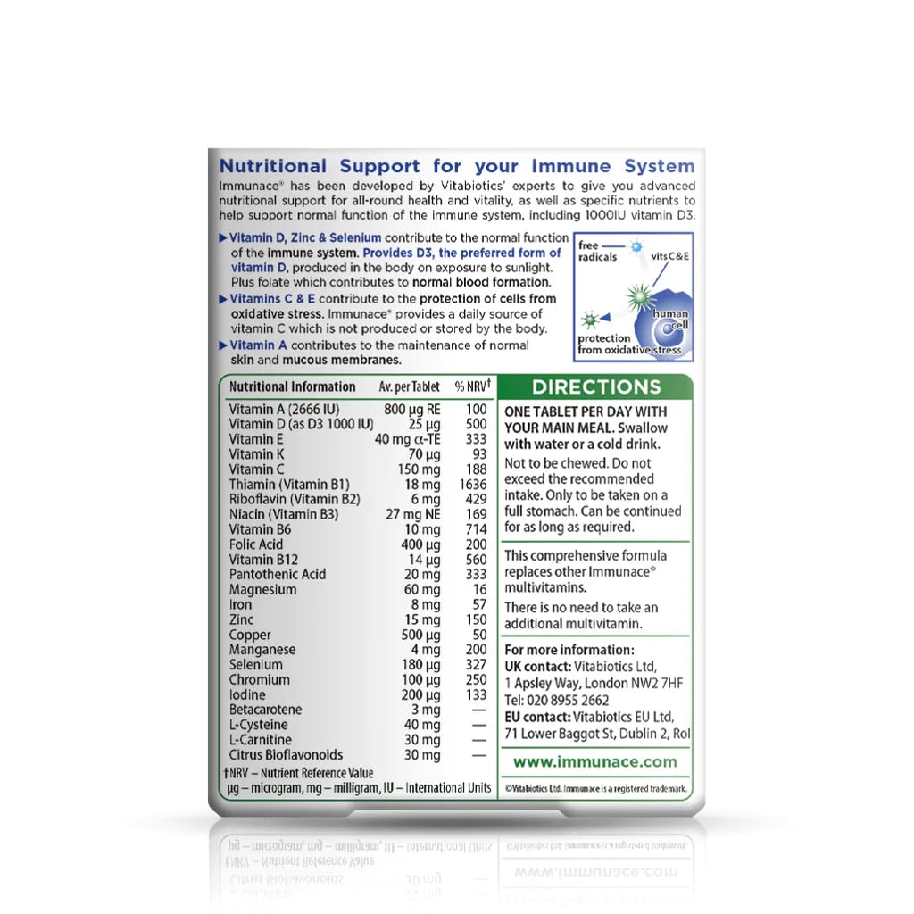 Ingredientes y tabla nutricional de Immunace.