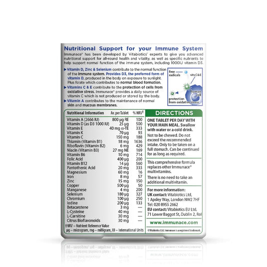 Ingredientes y tabla nutricional de Immunace.