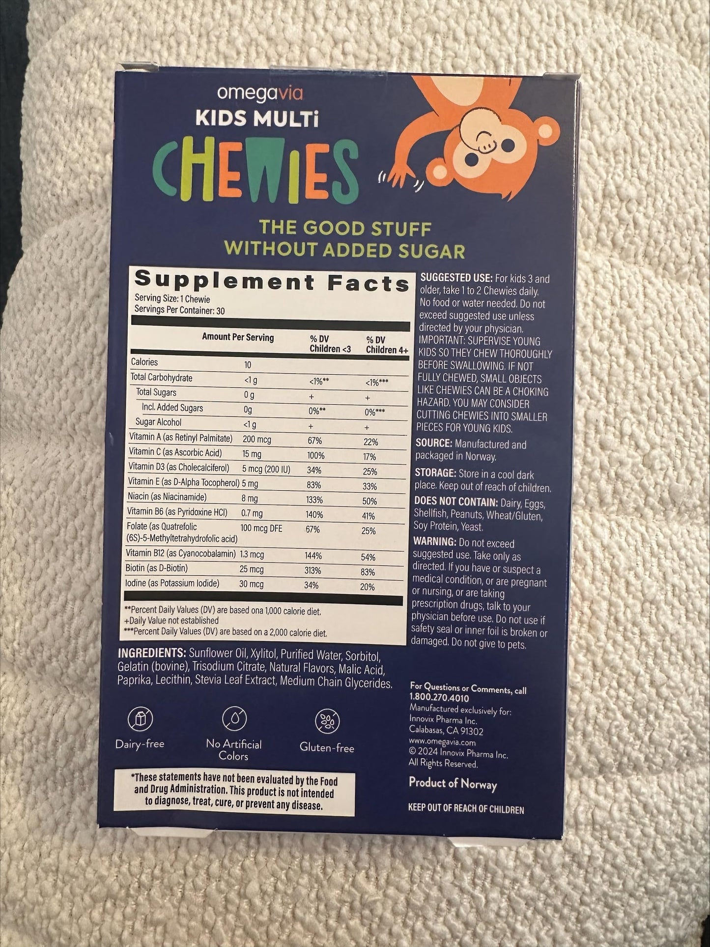Ingredientes y tabla nutricional de las multivitaminas masticables OmegaVia.