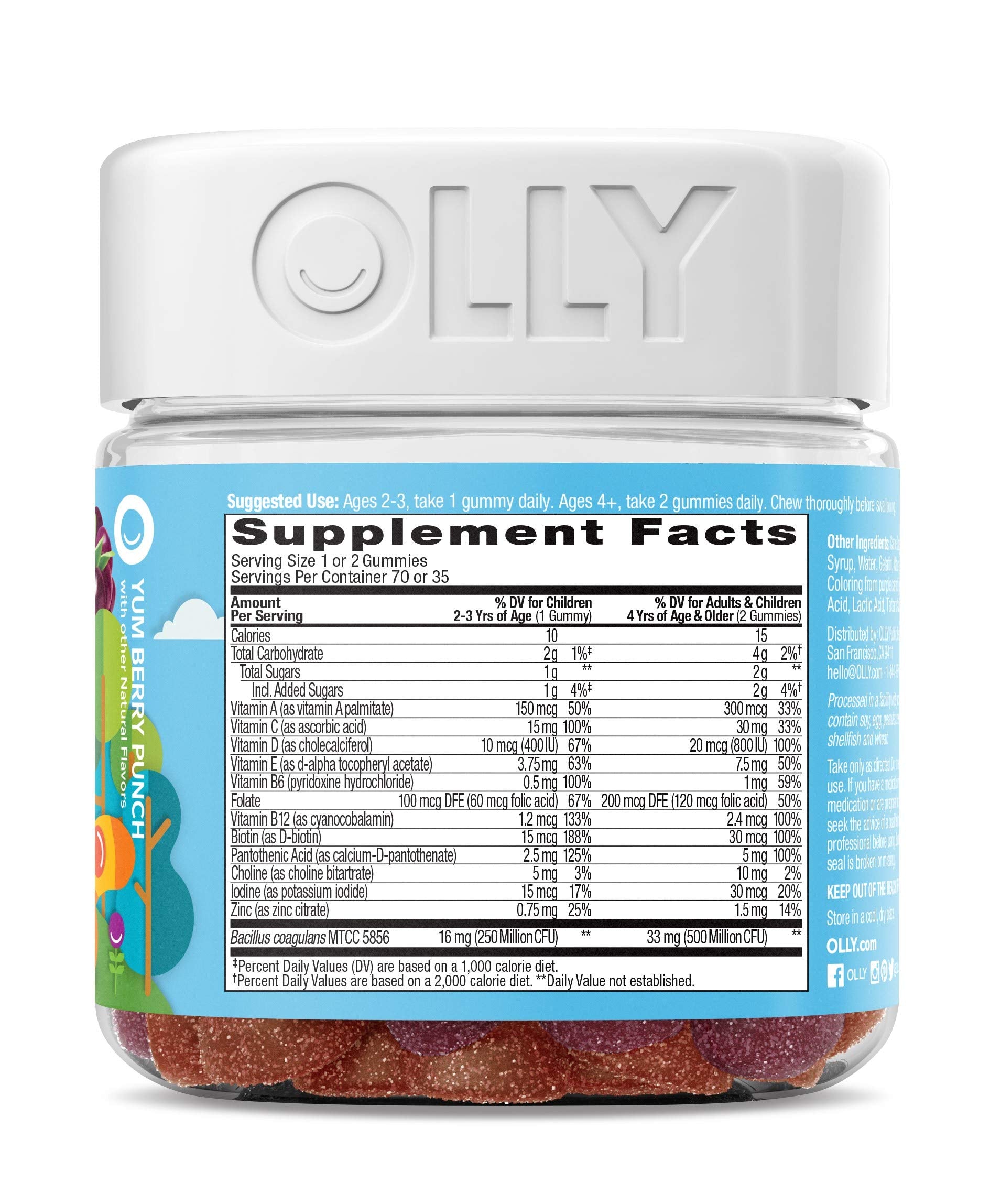 Ingredientes y tabla nutricional del multivitamínico infantil OLLY