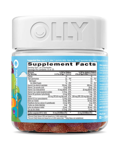 Ingredientes y tabla nutricional del multivitamínico infantil OLLY