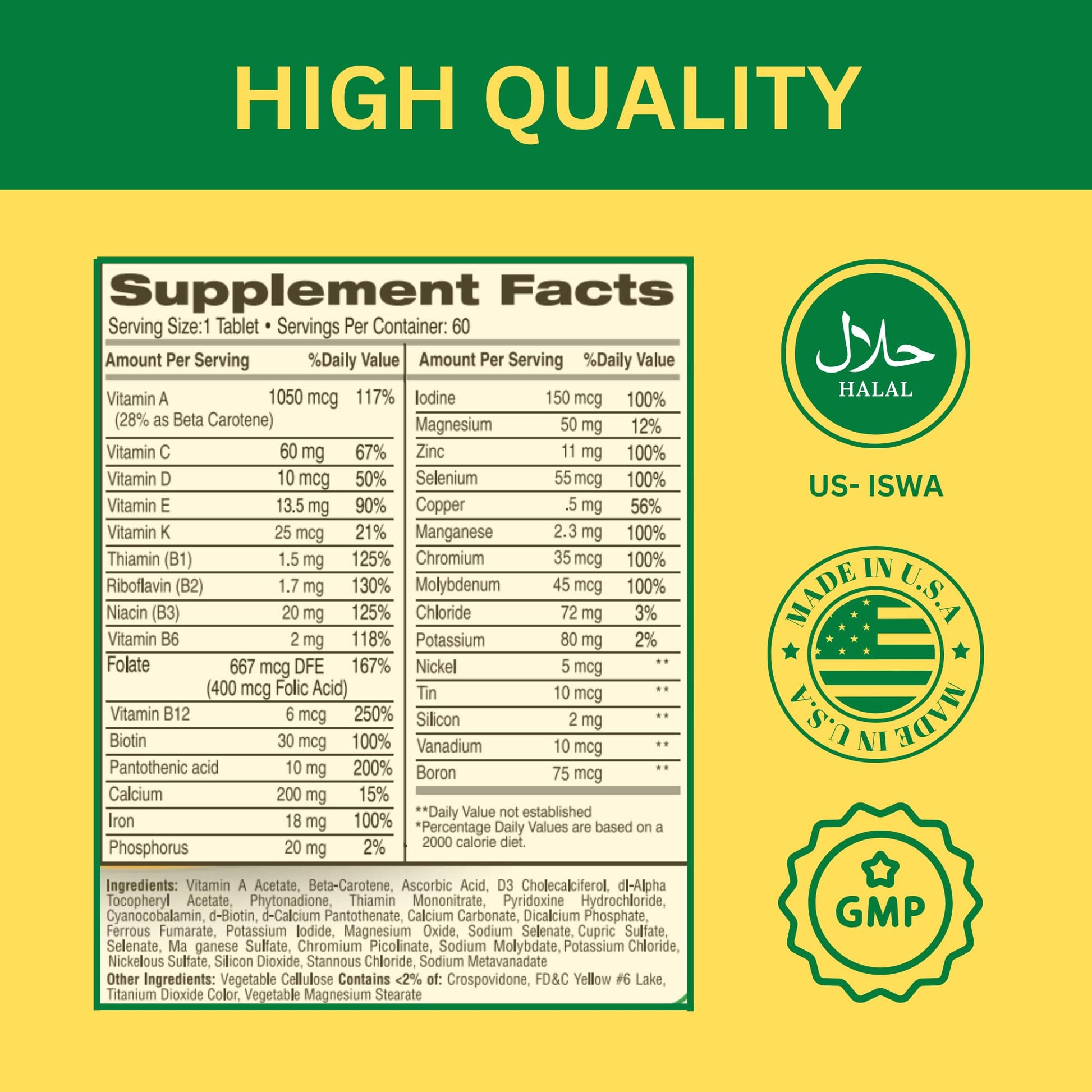Ingredientes y valores nutricionales de Greenfield Nutritions