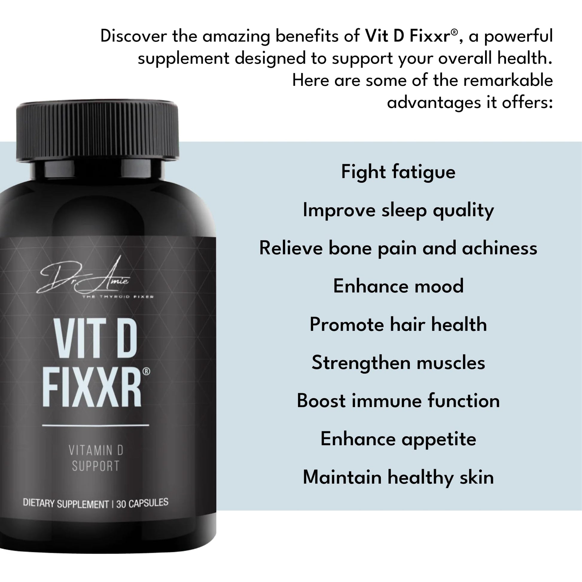 Ingredientes de vitamina D Fixxr con vitaminas K1 K2 y GG