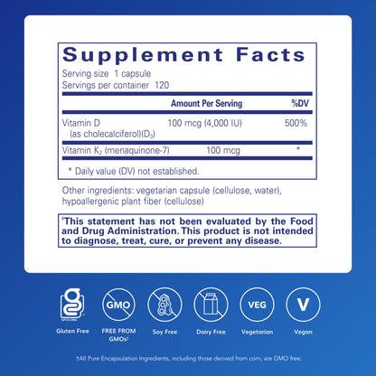 Ingredientes de vitamina D3 y K2 de calidad pura