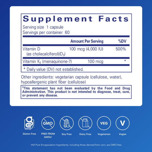 Ingredientes de vitamina D3 y K2 Pure Encapsulations