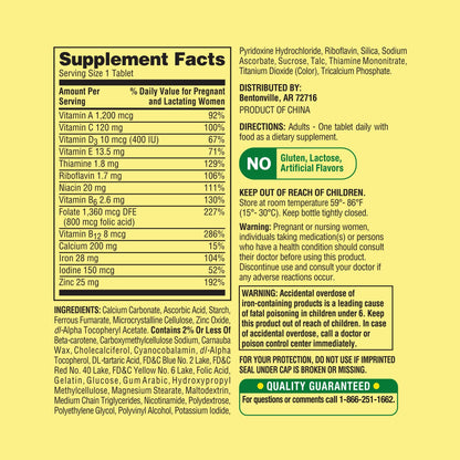 Ingredientes vitaminas prenatales Spring Valley LUAL para mujeres