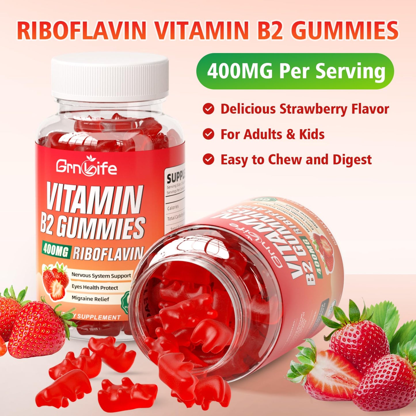 Instrucciones y beneficios de gomitas vitamina B2 400mg