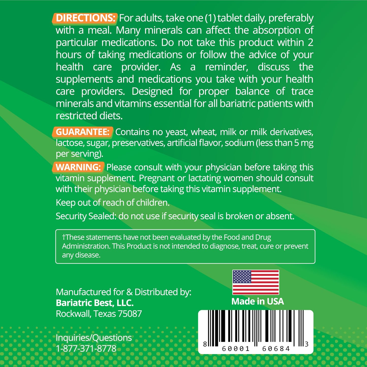 Instrucciones y garantía del multivitamínico