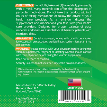 Instrucciones y garantía del multivitamínico