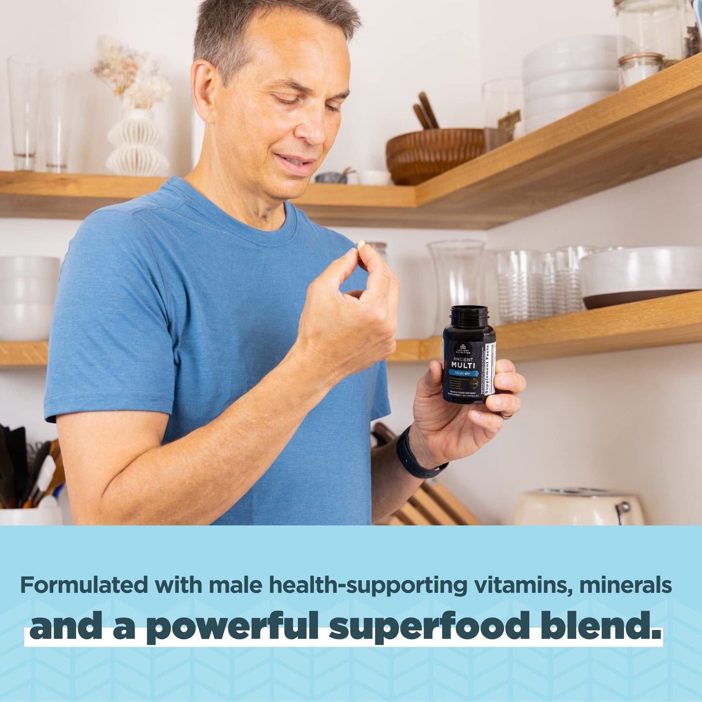 Instrucciones de uso para multivitaminas de hombres mayores de 40 años.