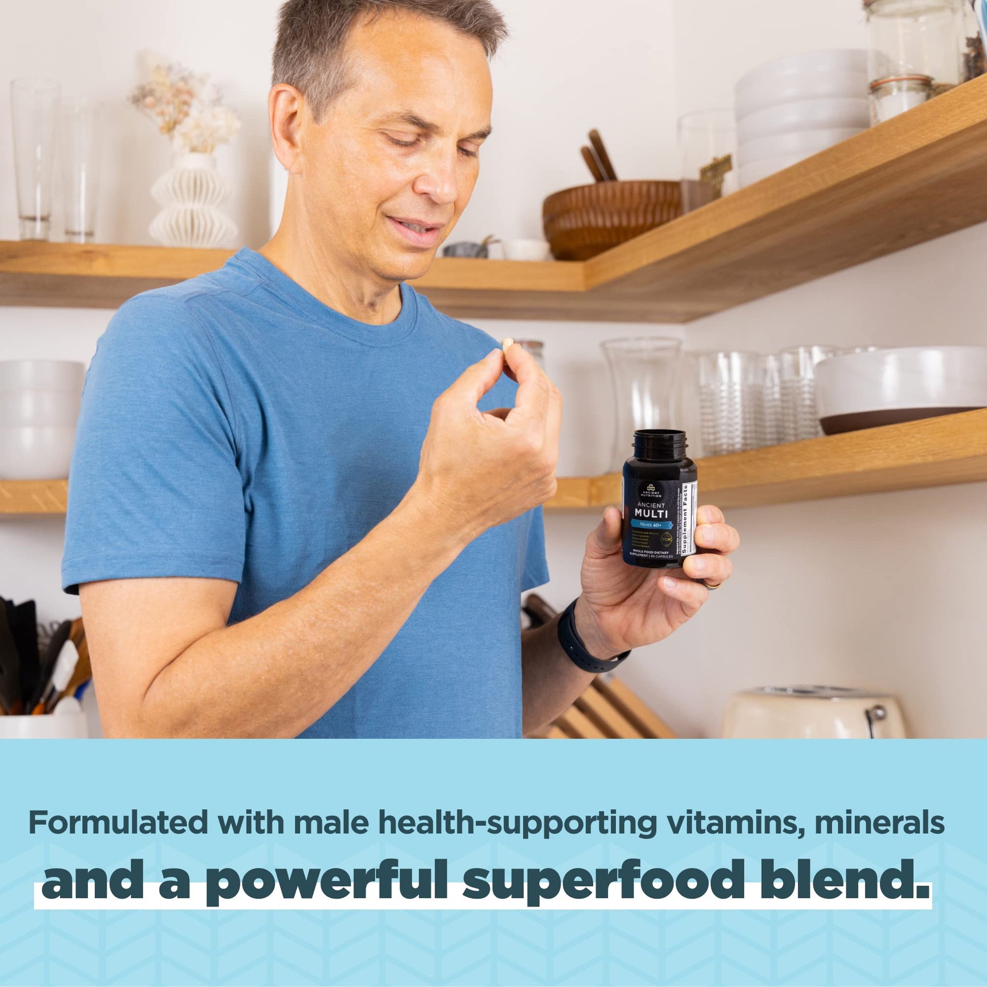 Instrucciones de uso para multivitaminas de hombres mayores de 40 años.