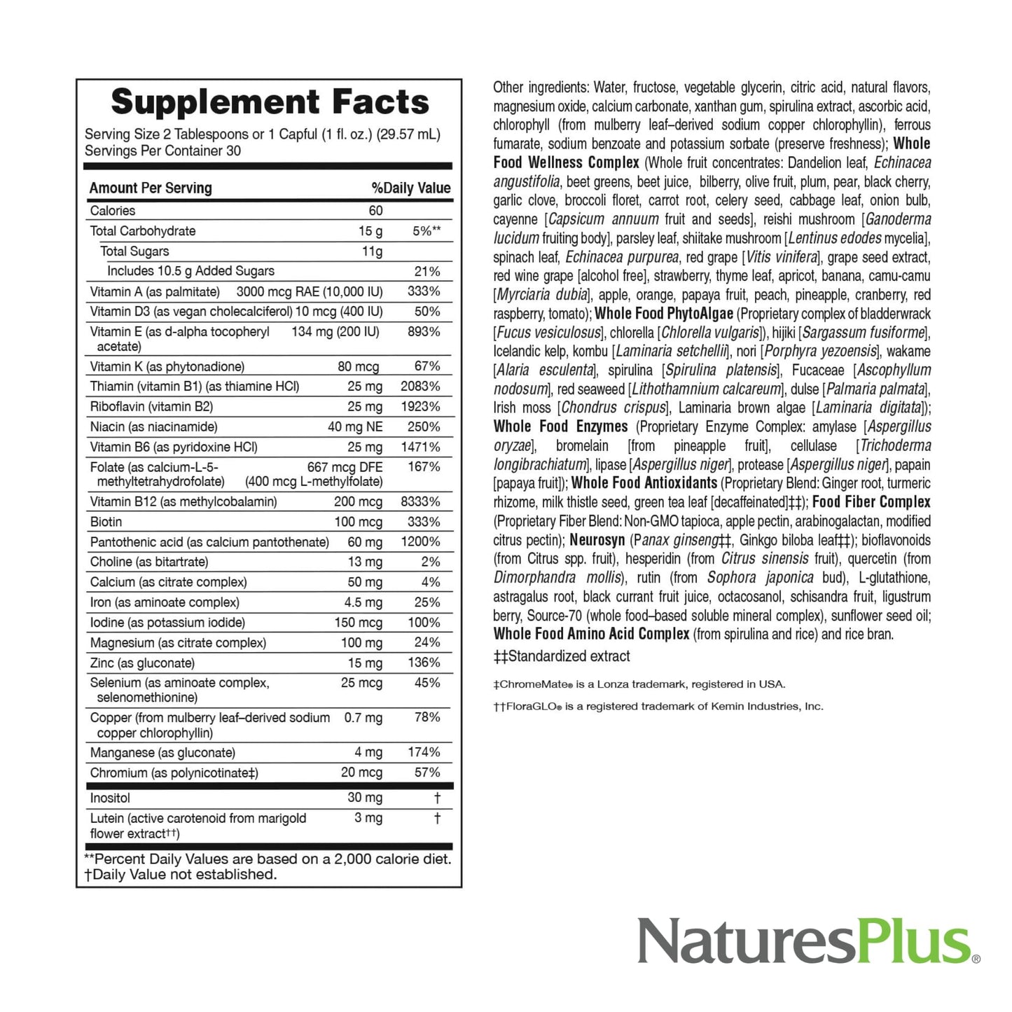 Instrucciones de uso del multivitamínico líquido Natures Plus