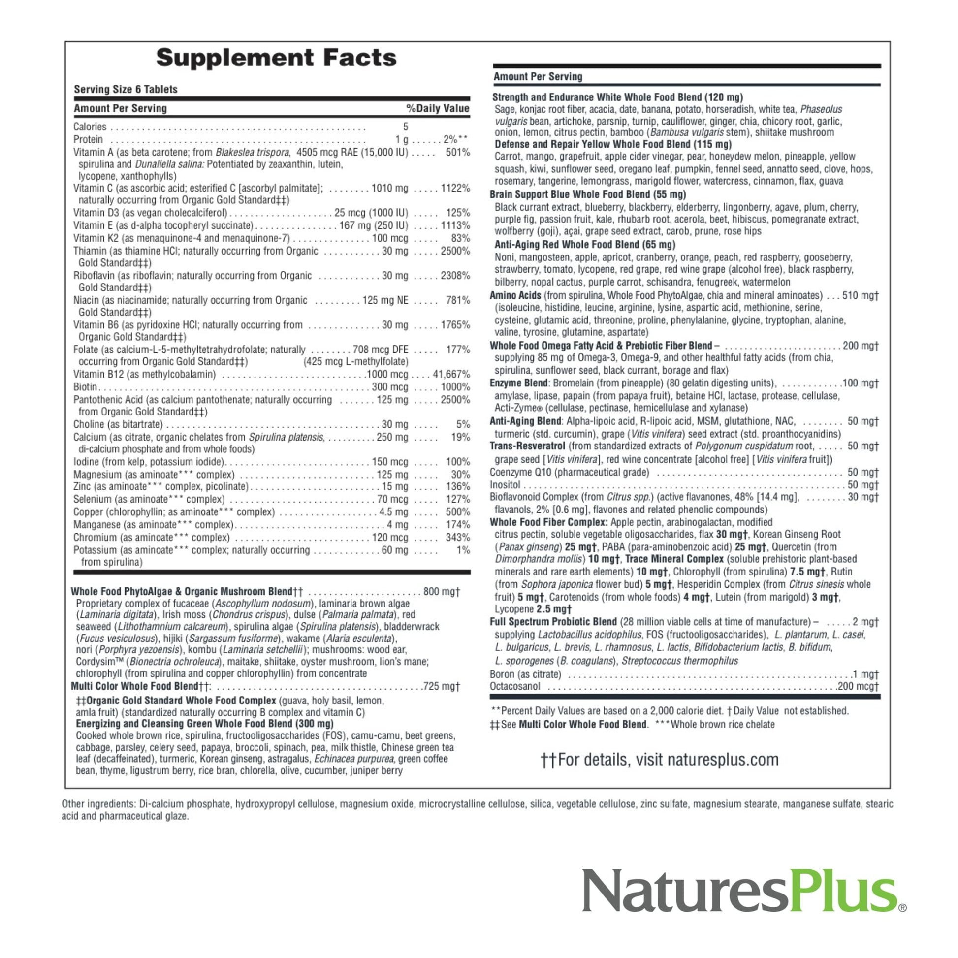 Instrucciones de uso del multivitamínico Natures Plus Source of Life Gold