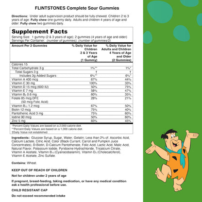 Instrucciones y tabla nutricional de las vitaminas Flintstones.