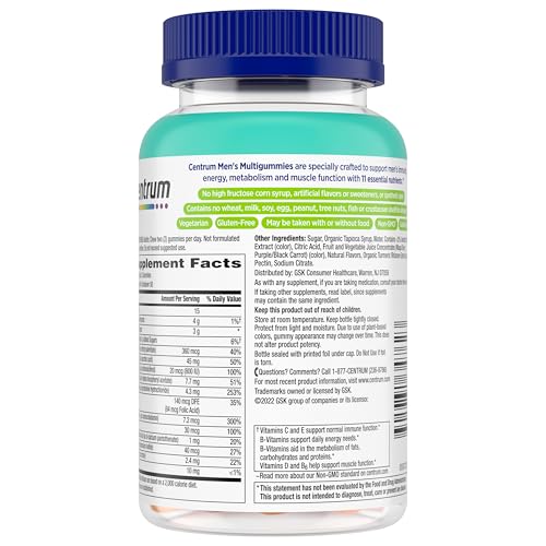 Instrucciones y tabla nutricional gomitas Centrum