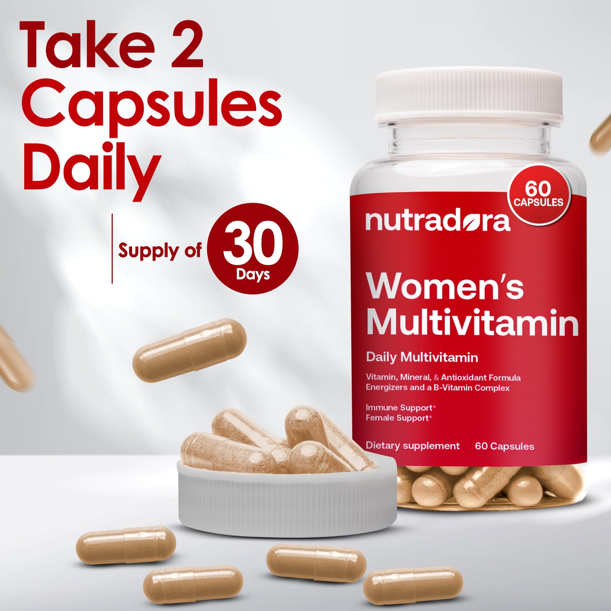 Instrucciones de uso para cápsulas diarias de multivitaminas.