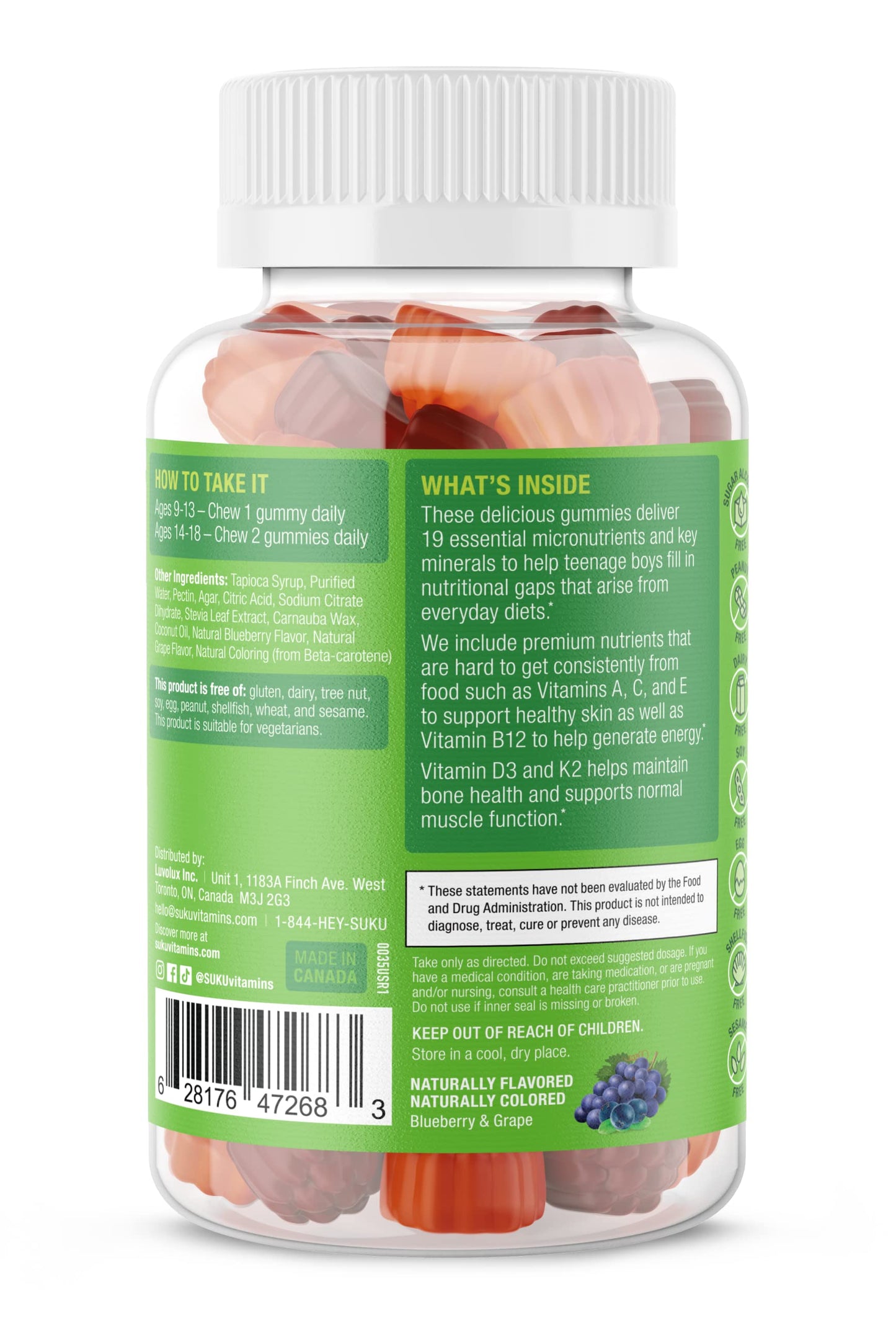 Instrucciones de uso del multivitamínico SUKU para chicos