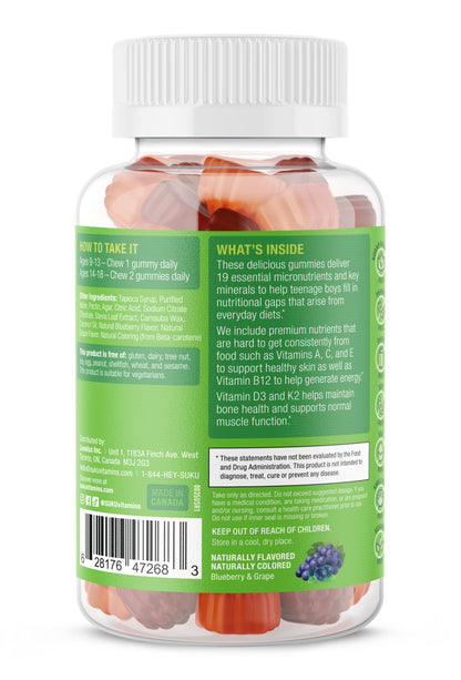 Instrucciones de uso del multivitamínico SUKU para chicos