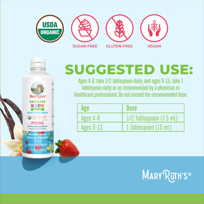 Instrucciones de uso del multivitamínico liposomal para niños MaryRuth's