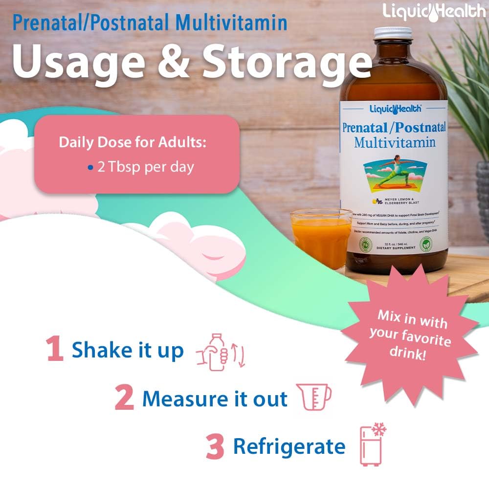 Instrucciones de uso del multivitamínico prenatal Liquid Health