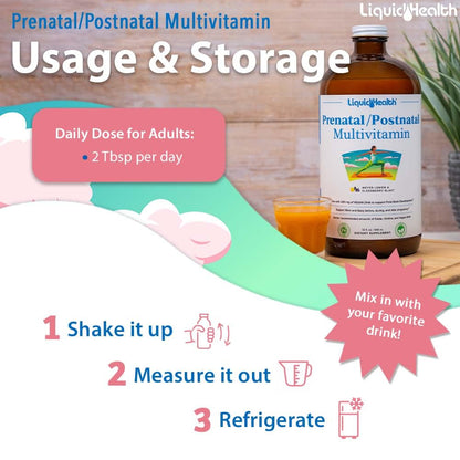 Instrucciones de uso del multivitamínico prenatal Liquid Health