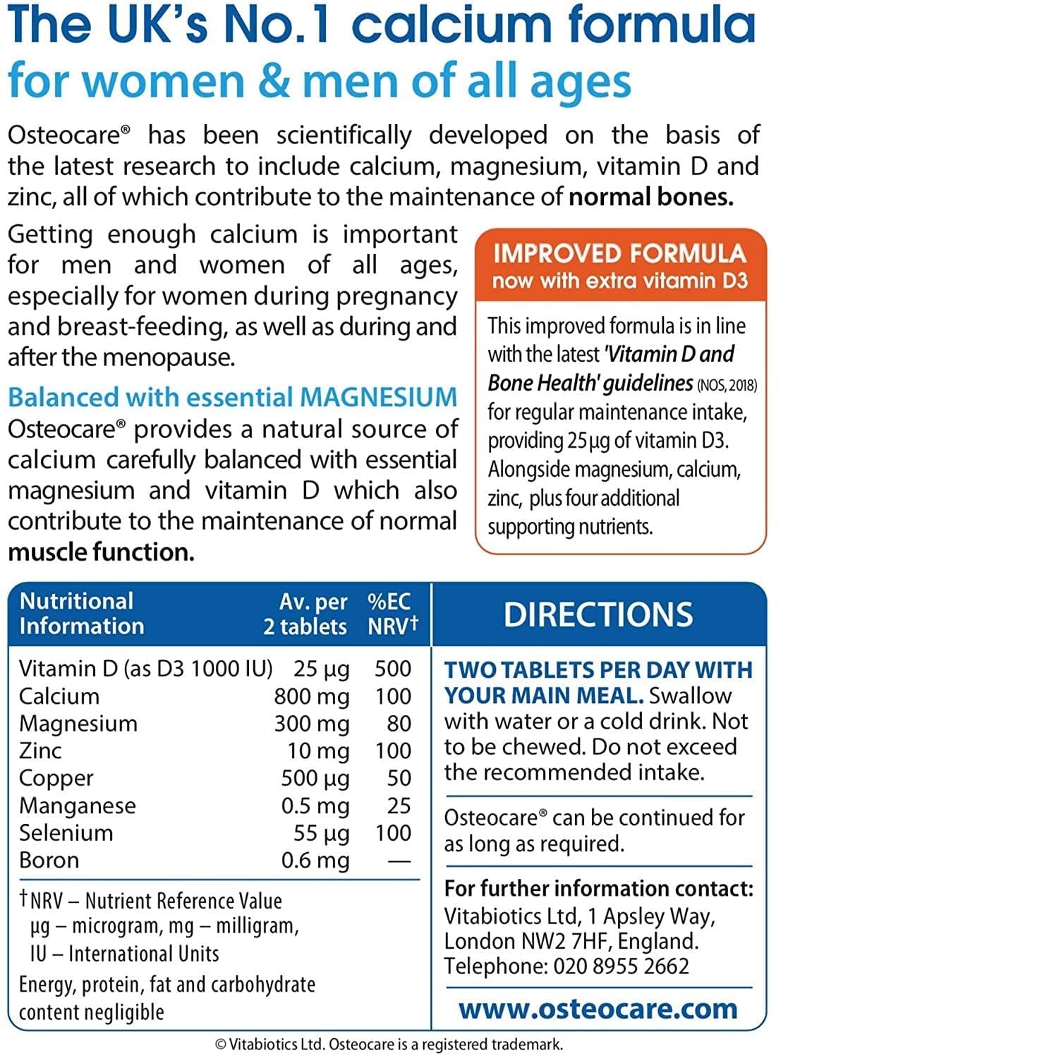Instrucciones de Uso Vitabiotics Osteocare Tabletas