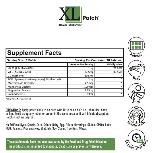 Instrucciones del parche XLPATCH Glutathione Plus.
