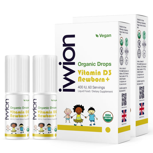 Botella ivvion gotas orgánicas veganas vitamina D3 para bebé