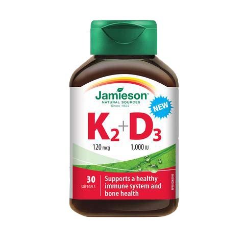Jamieson vitamina k2 d3 120 mcg 1000 UI 30 cápsulas blandas