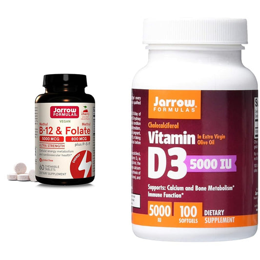 Jarrow Formulas metil B-12 y metil folato suplemento 60 tabletas masticables