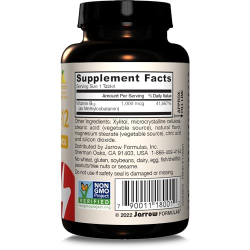 Jarrow Formulas Metil B-12 suplemento vitamínico frasco