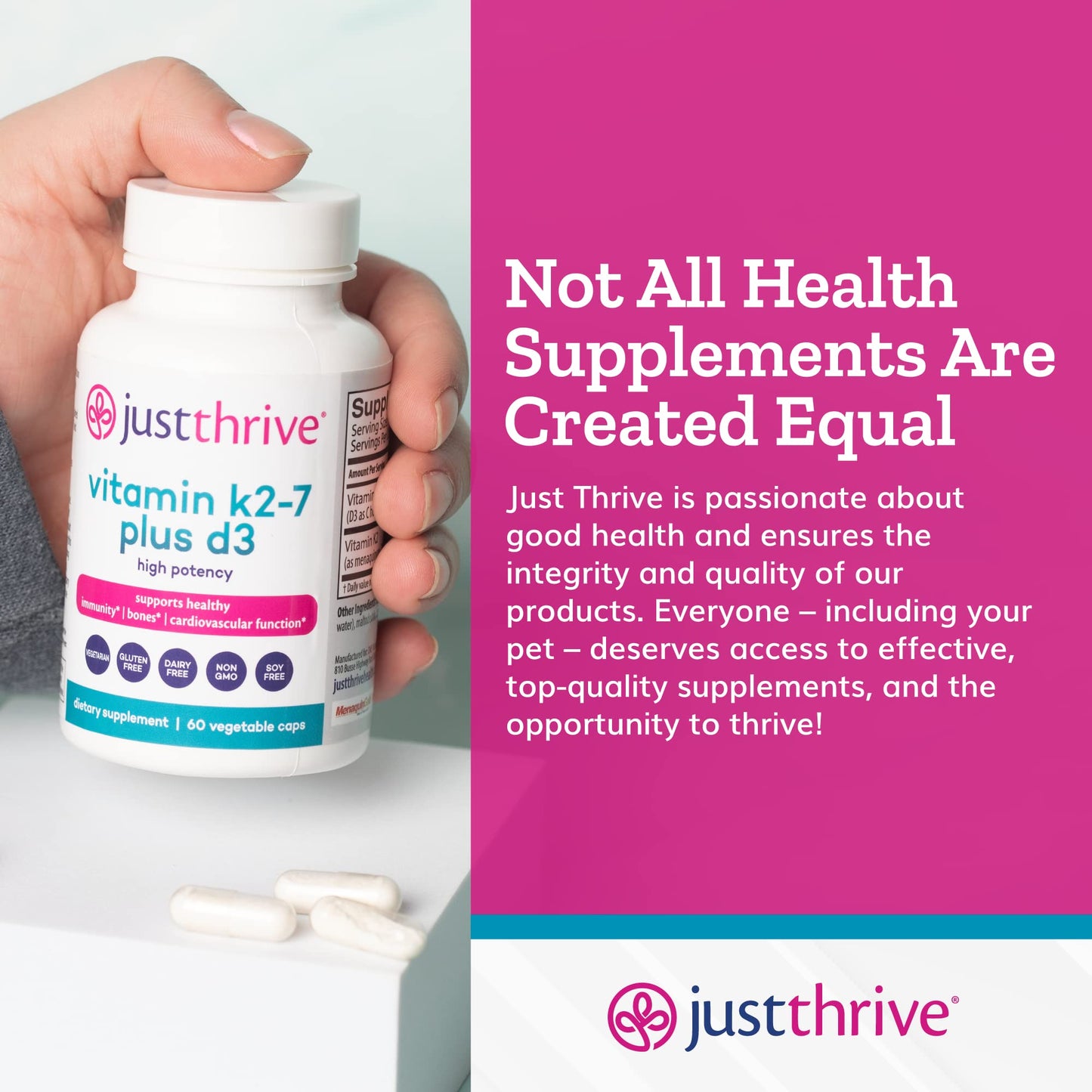 Just Thrive botella suplemento vitamina k2-7 y d3 60 caps