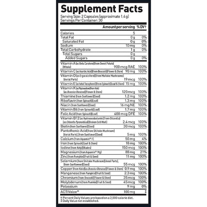 Kaged Multivitamin tabla nutricional