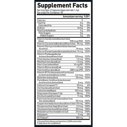 Kaged Multivitamin tabla nutricional
