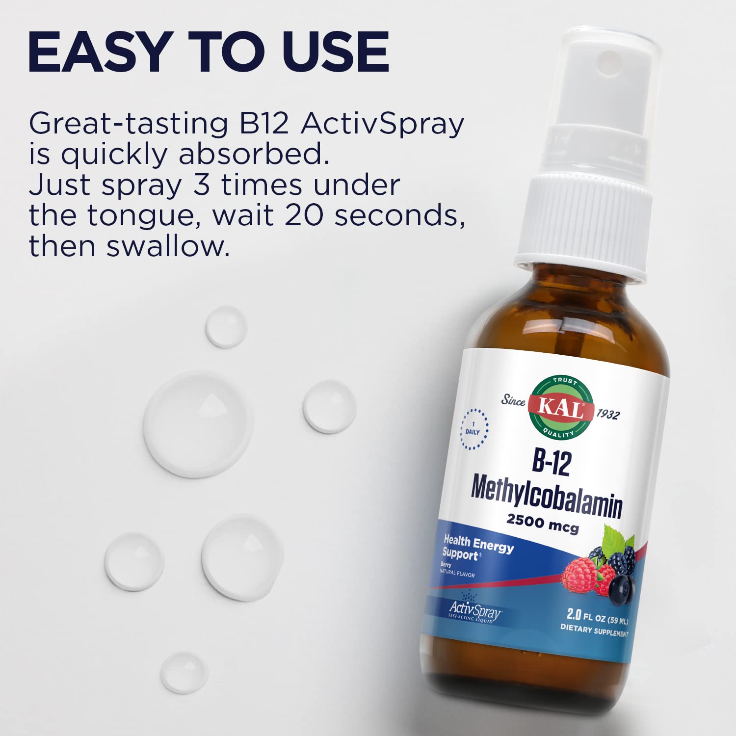 Detalles del spray líquido B12 KAL 2 fl oz.