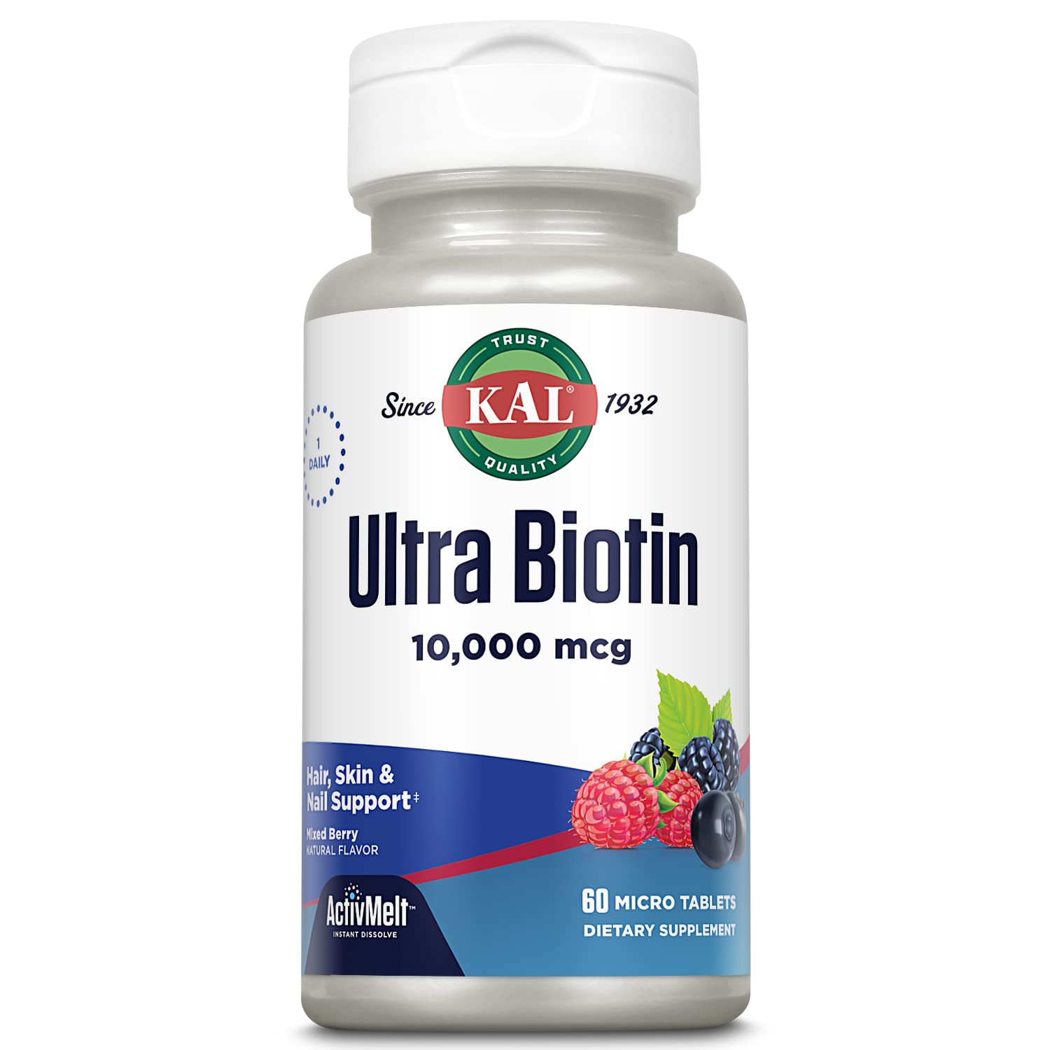 KAL biotina suplemento para cabello piel uñas 60 micro tabletas